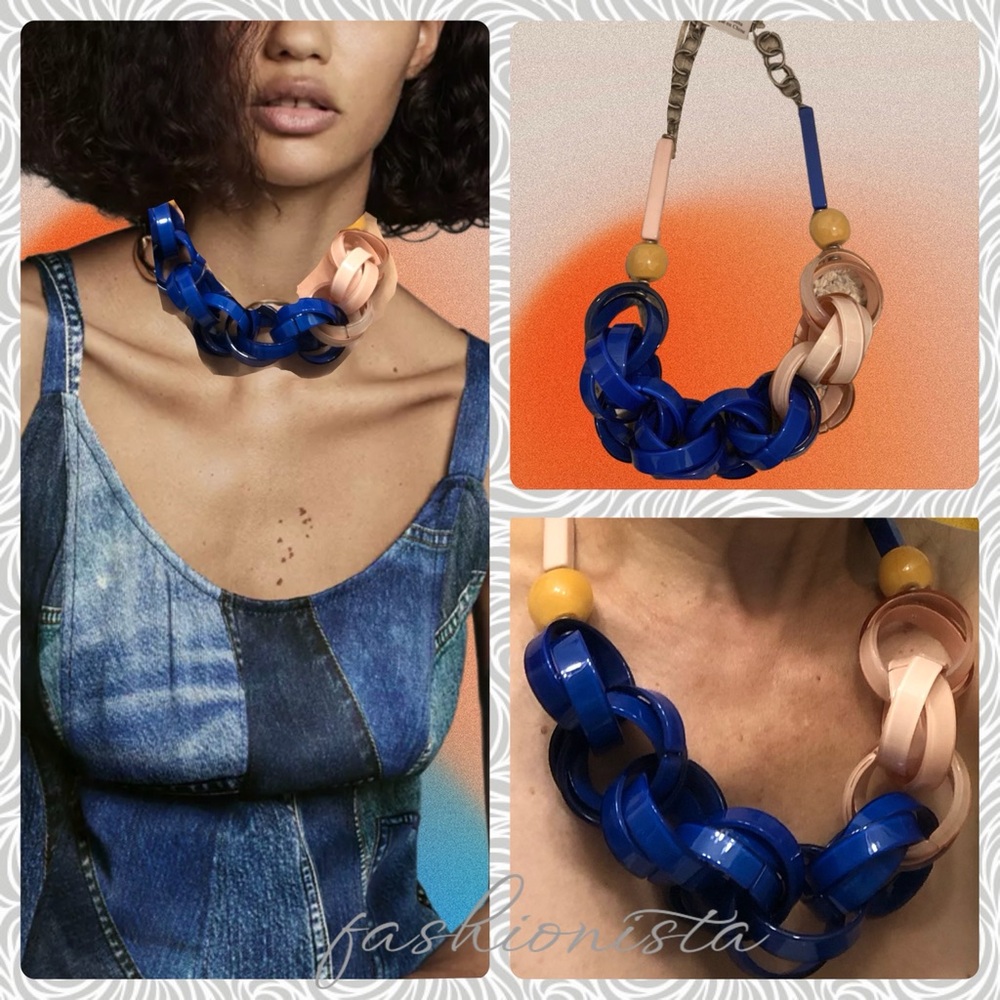 NWT ANTHROPOLOGIE Chunky Glass Boho Chic Link Necklace